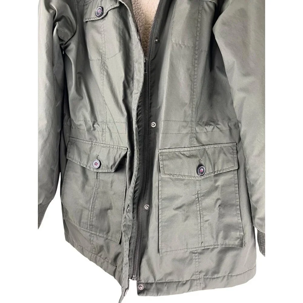 Grunge Levi Strauss & Co Hooded Sherpa Lined Army Green Jacket, Women's Medium - Picture 10 of 16